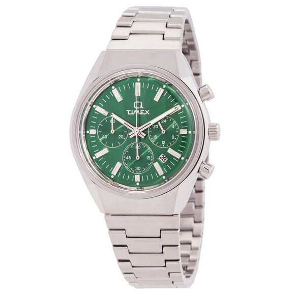 NWT Authentic Timex Q Falcon Eye Chronograph Quartz Green Dial Men's Watch - Picture 1 of 3